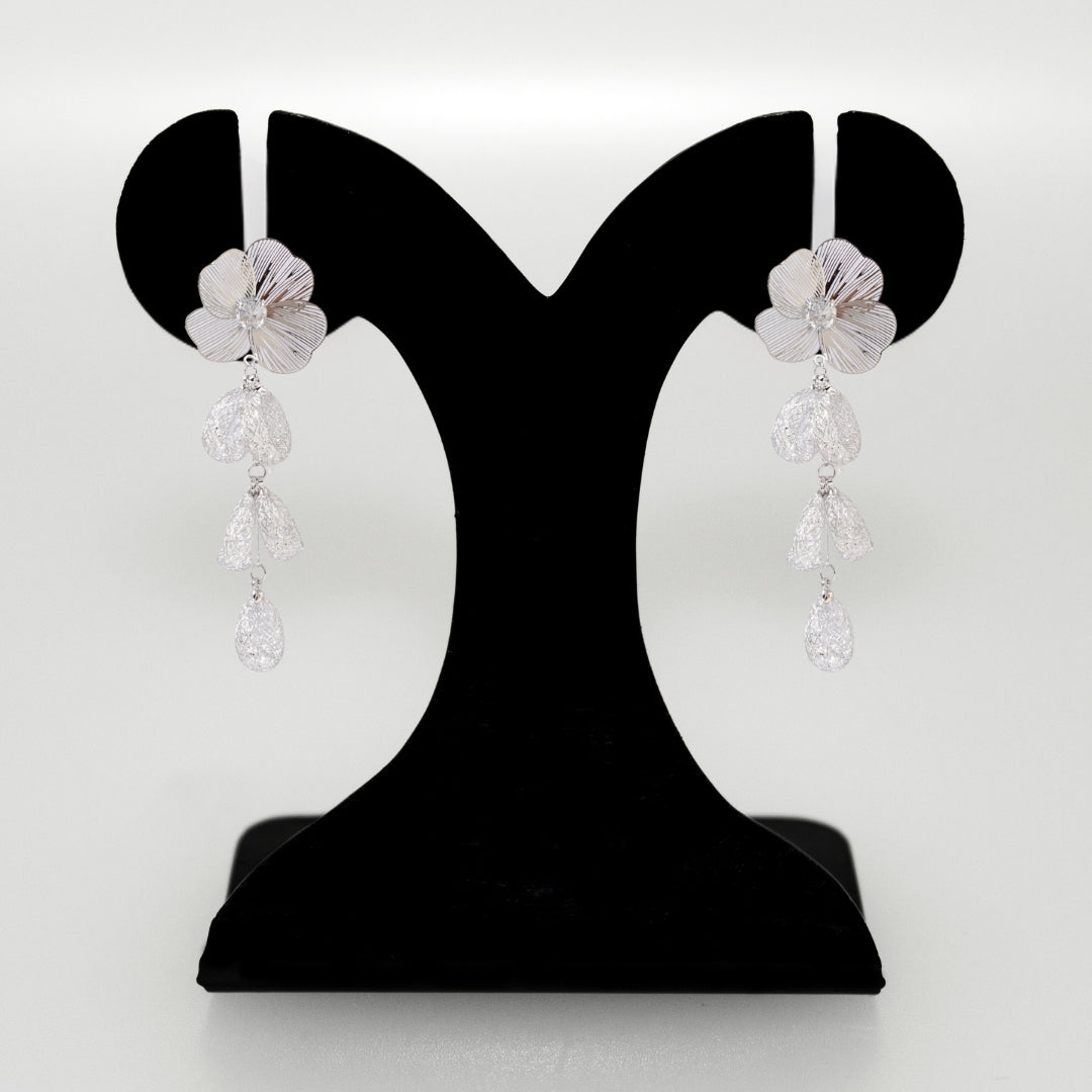 Poppy Blossom Sparkling Silver Danglers