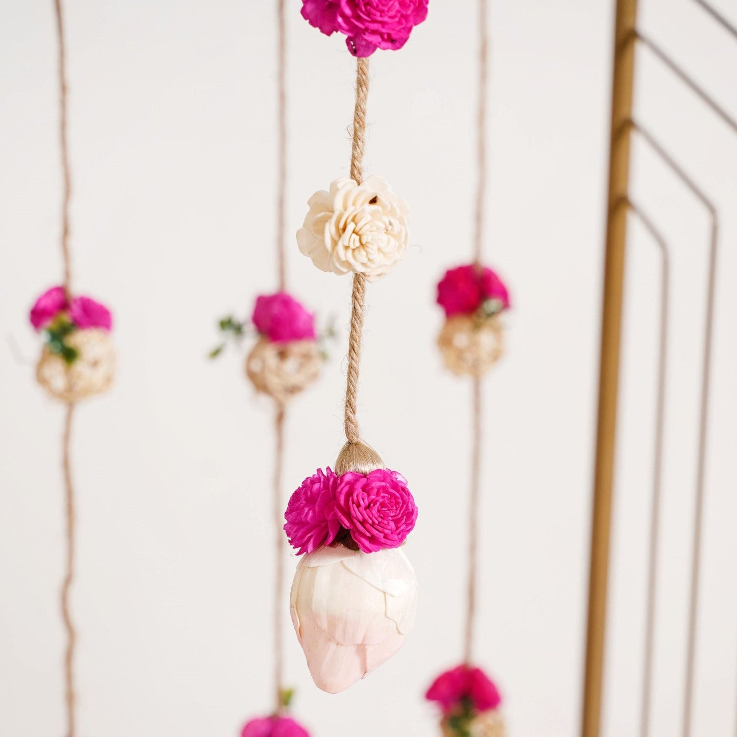 Box Frame Metal Backdrop With Floral Wall Hangings 38 Inch