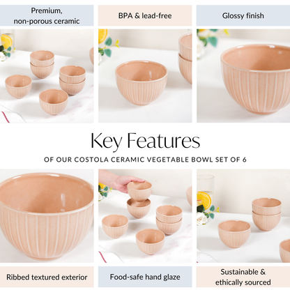 Costola Ceramic Small Bowl Set Of 6 250ml