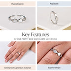 Pretty Bow And Hearts Silver Ring