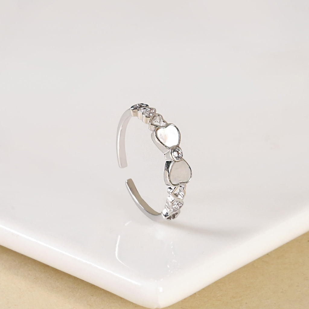 Pretty Bow And Hearts Silver Ring