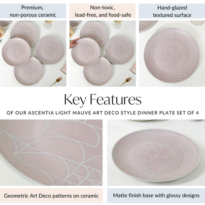 Monvia Modern Art Deco Light Mauve Dinner Plate Set Of 4 10 Inch