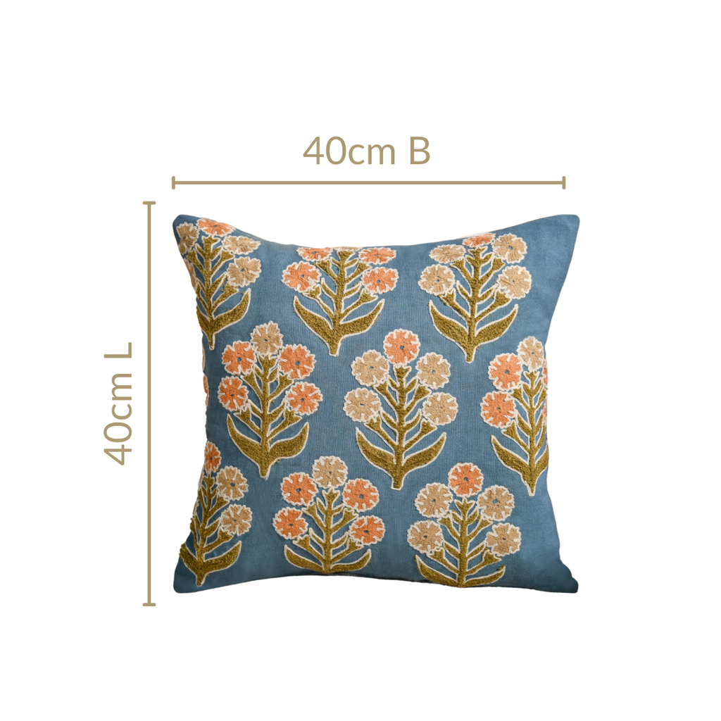Earthy Botanical Embroidered Cushion Cover 40x40cm