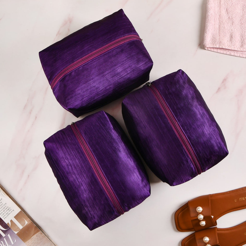 Purple Zippered Travel Shoe Bags Small Set Of 3