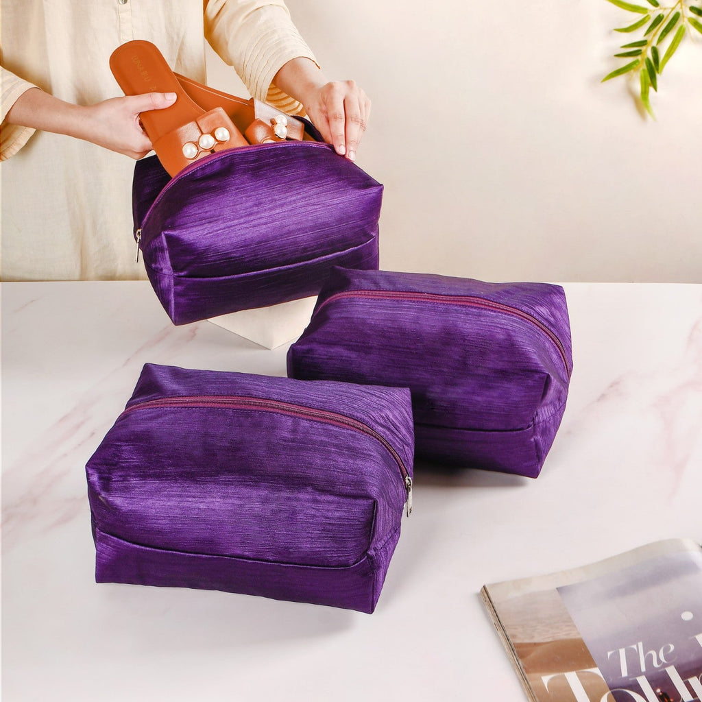 Purple Zippered Travel Shoe Bags Small Set Of 3