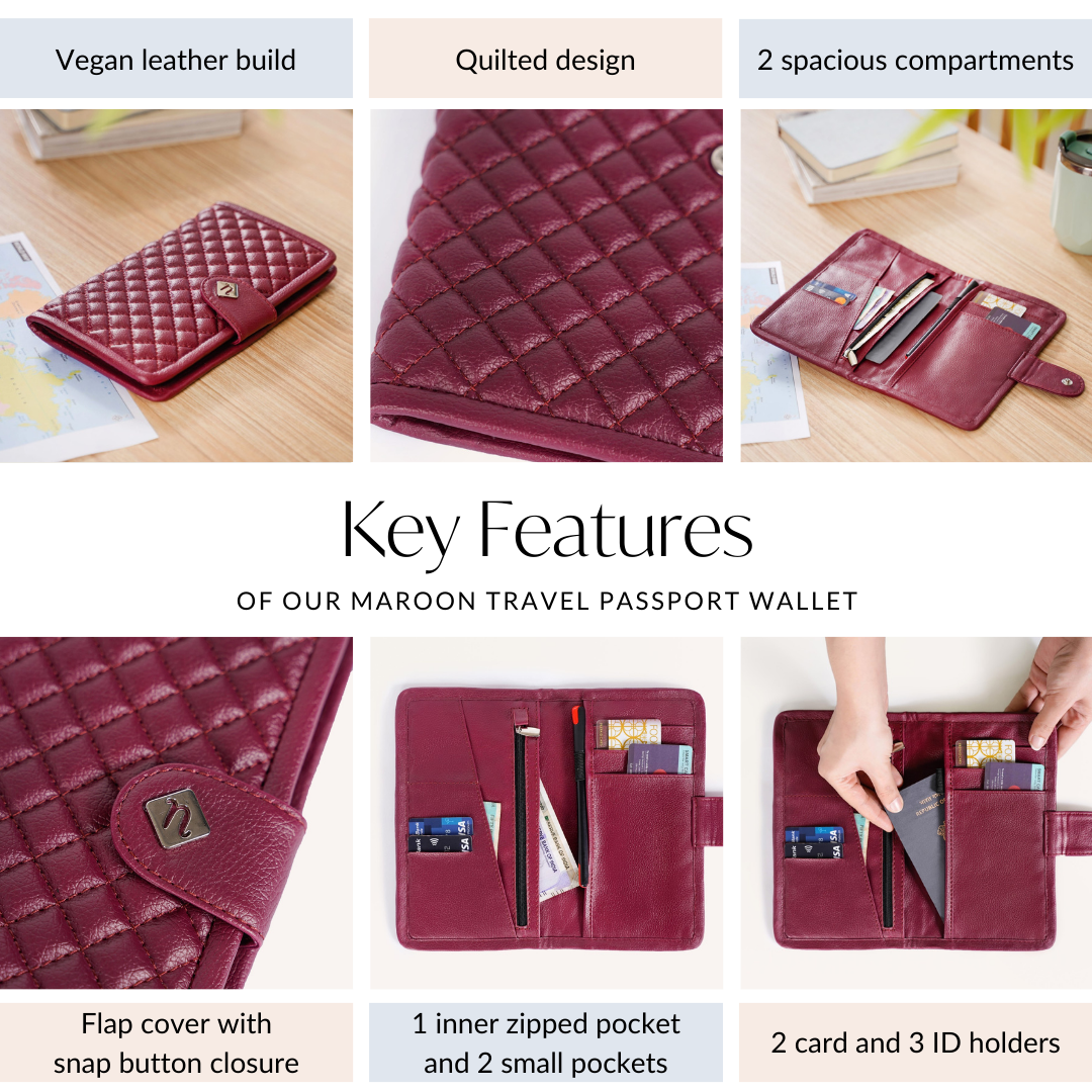 Maroon Travel Passport Wallet