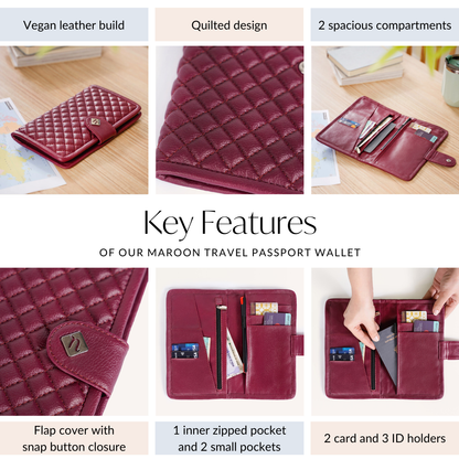 Maroon Travel Passport Wallet