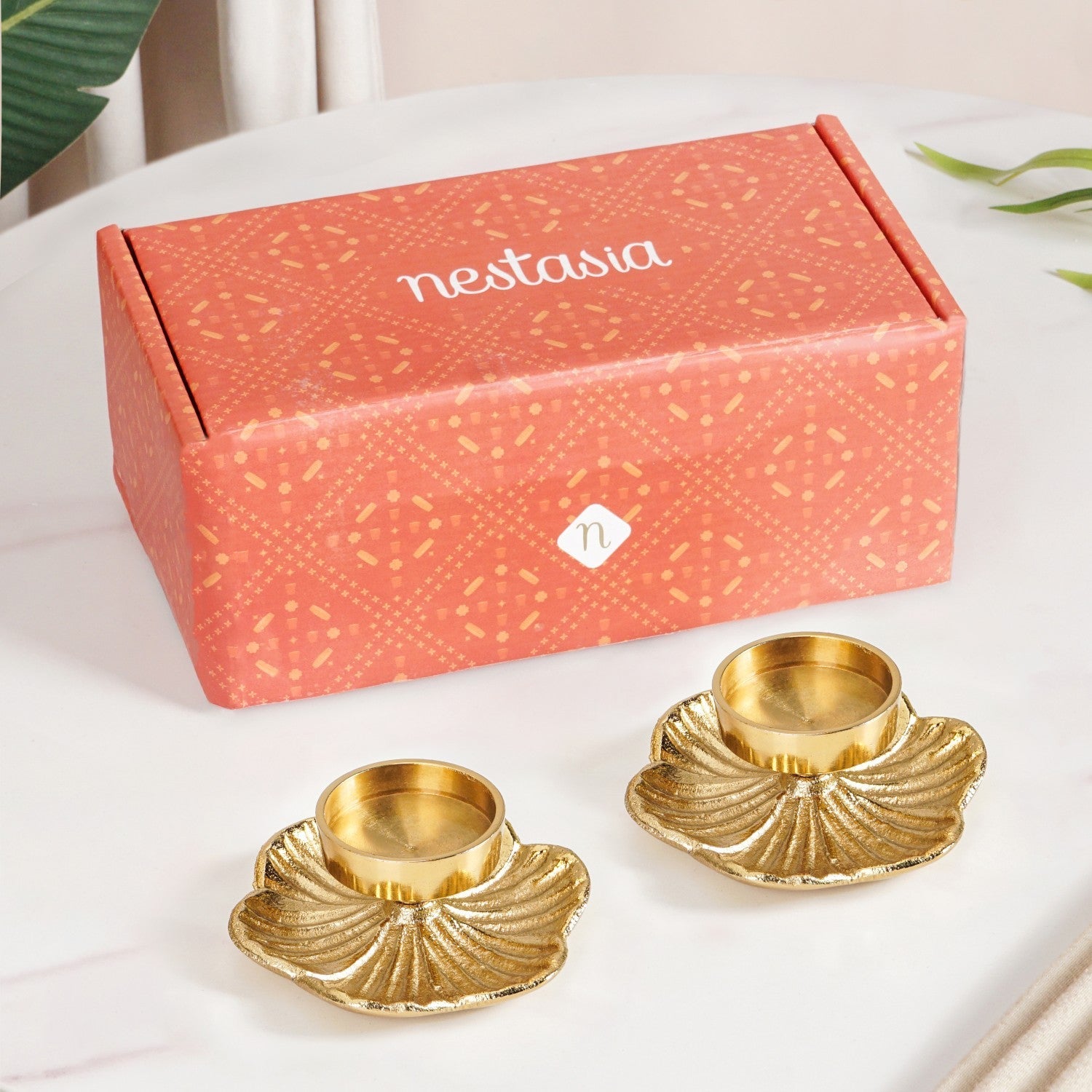 Radiant Bloom Aluminium Tealight Holder Set Of 2 In Festive Gift Box