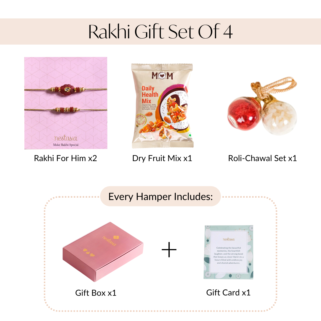 Maroon Bloom Rakhi Set Of 4 With Box And Card