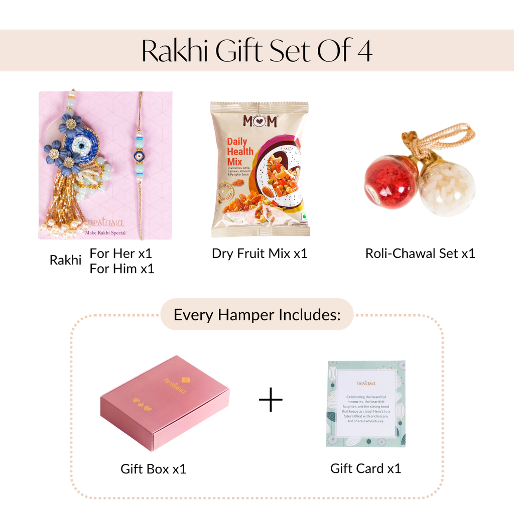 Beads Evil Eye Rakhi Lumba Hamper Set Of 4 With Gift Box