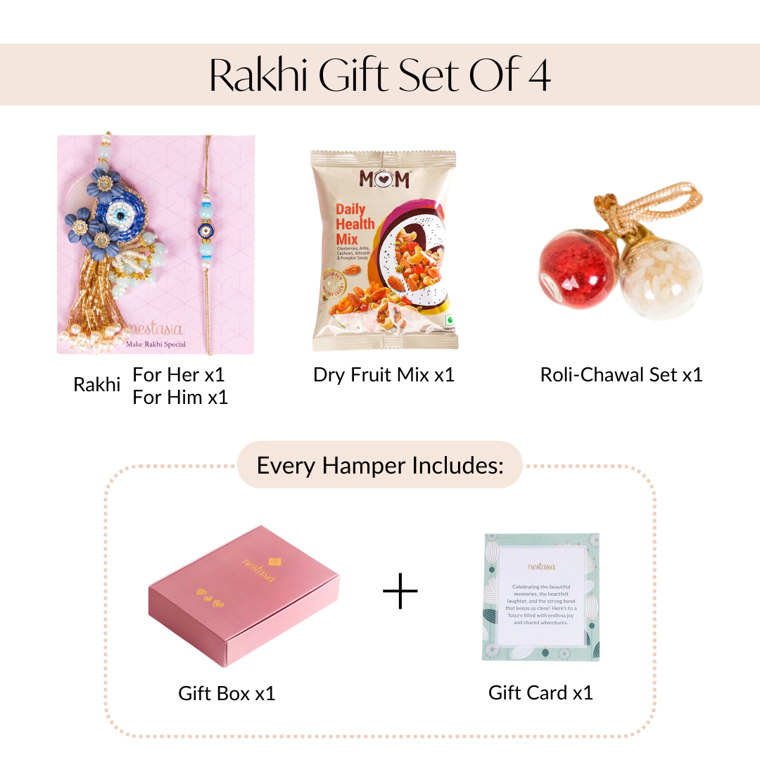 Beads Evil Eye Rakhi Lumba Hamper Set Of 4 With Gift Box