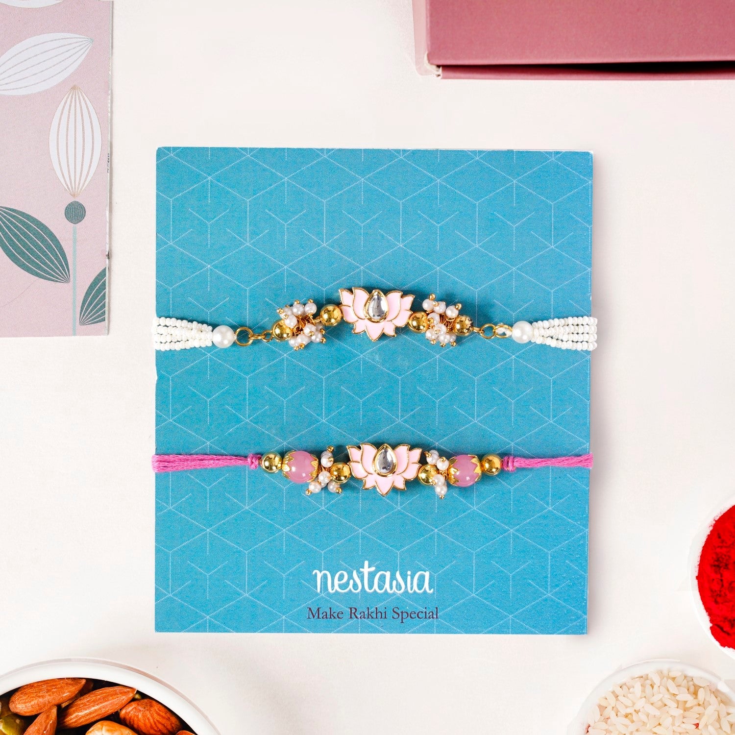 Pink Meenakari Lotus Raksha Bandhan Gift Hamper