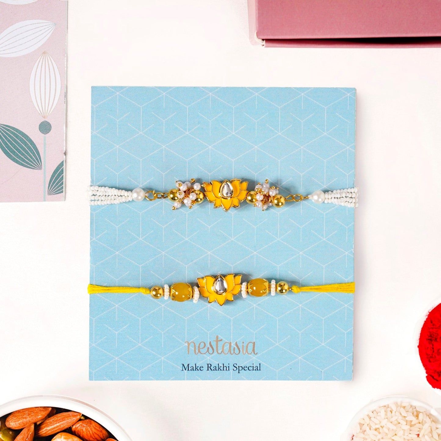 Meenakari Yellow Lotus Rakhi Gift Hamper