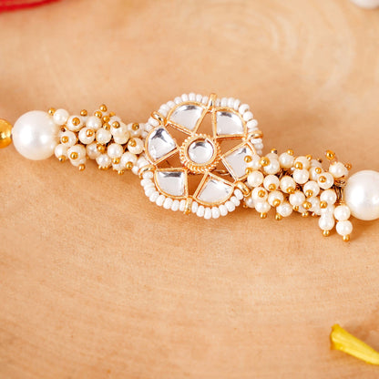 Pearl And Kundan Rakhi Gift Hamper For Brother