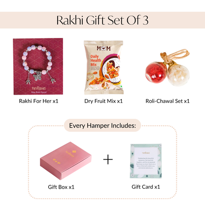 Bow Butterfly Charm Bracelet Rakhi Set Of 3 With Gift Box And Card