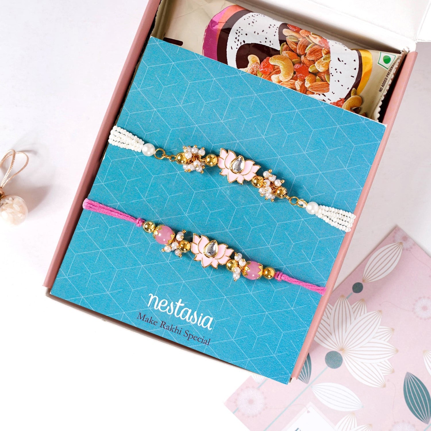 Pink Meenakari Lotus Raksha Bandhan Gift Hamper