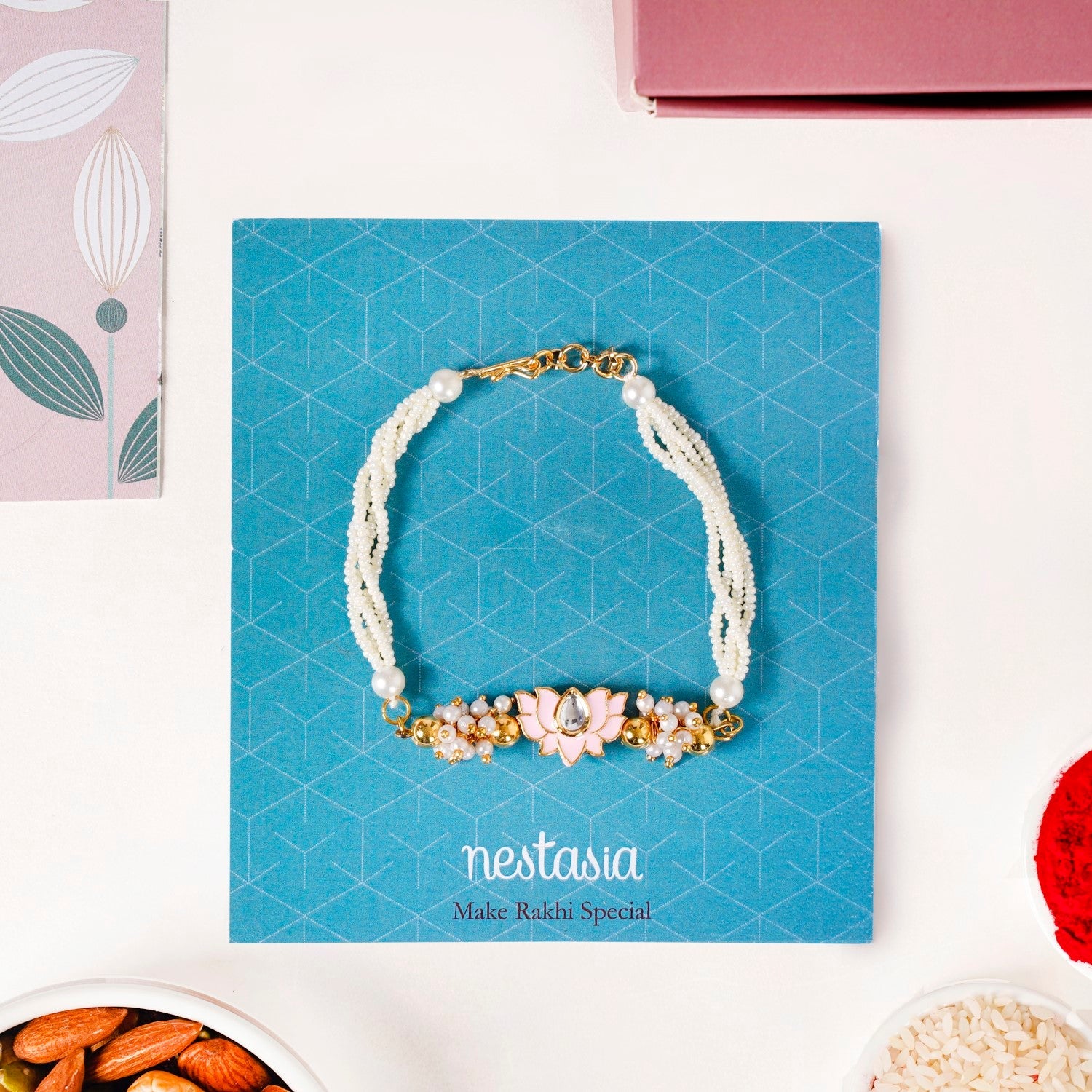 Pink Meenakari Lotus Raksha Bandhan Gift Hamper