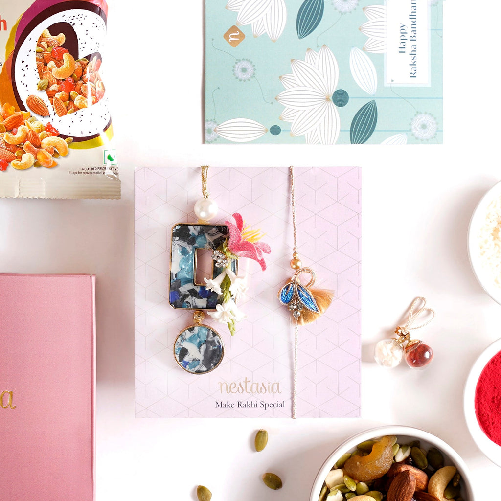 Regal Blue Rakhi Hamper For Couples Set Of 4 With Gift Box