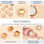 Faux Pearl Bordered Candle Holders With Pink Beads Set Of 6
