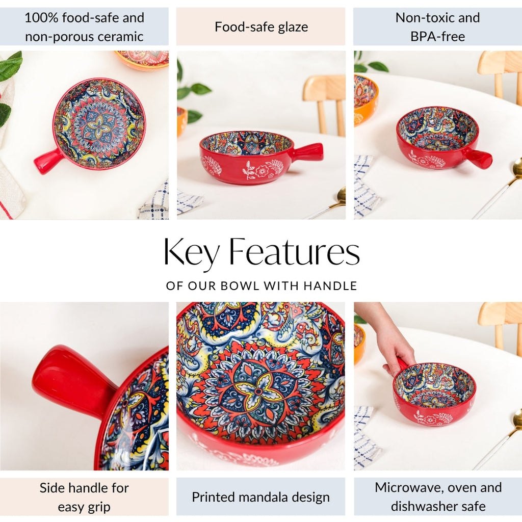 Red Mandala Melange Bowl With Handle 600ml