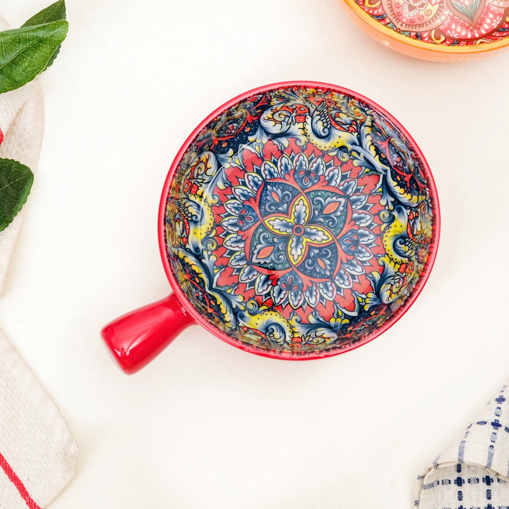 Red Mandala Melange Bowl With Handle 600ml