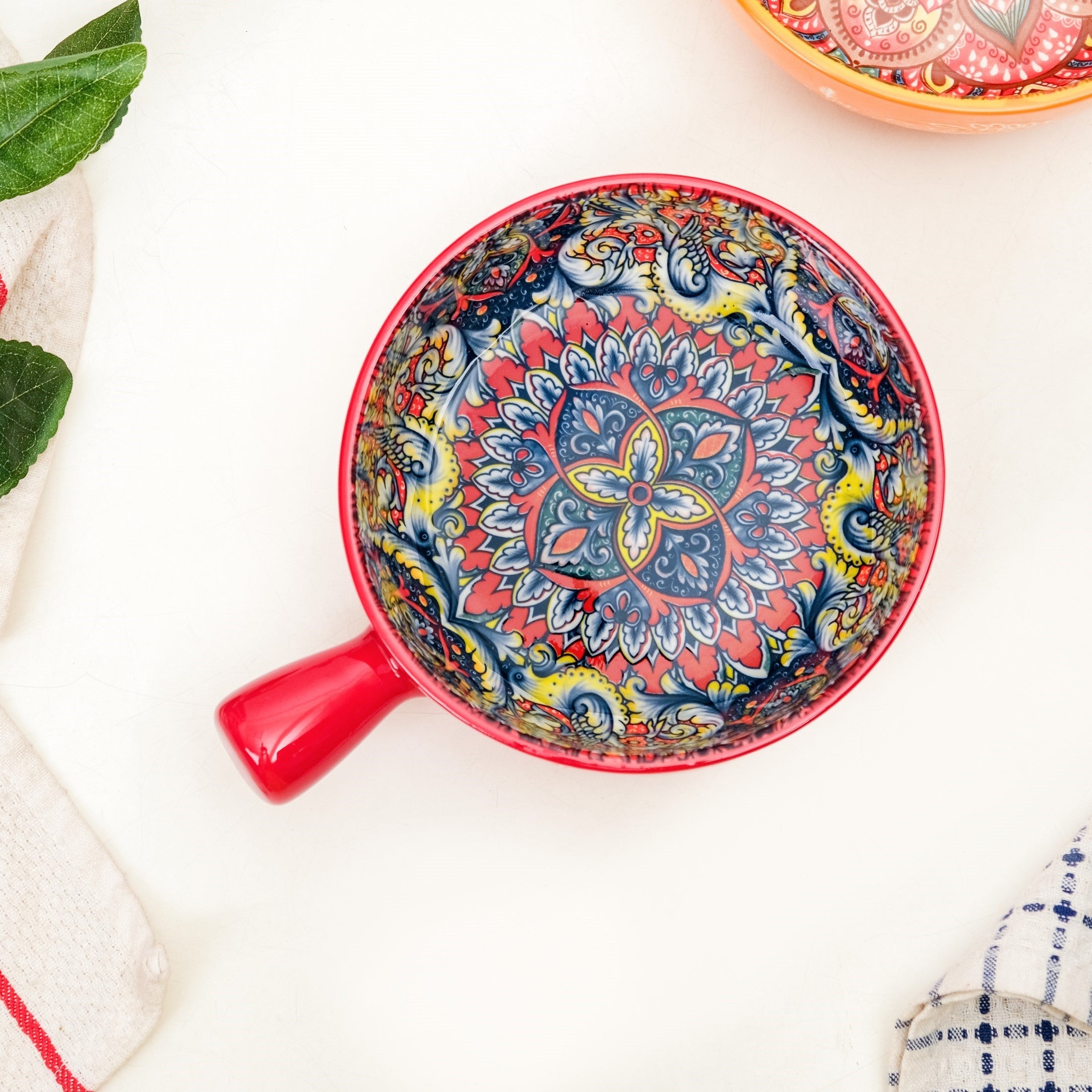 Red Mandala Melange Bowl With Handle 600ml