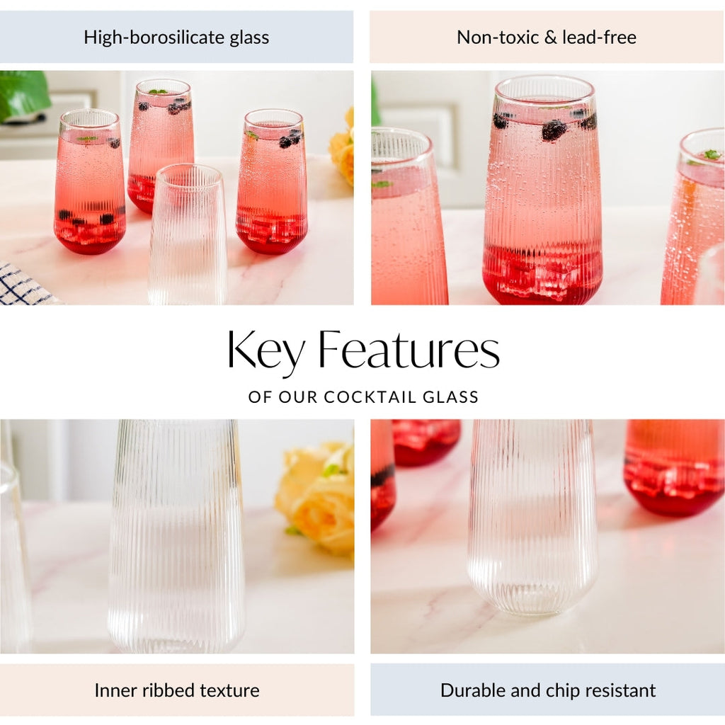 Ribbed Tall Glass Set Of 4 500ml