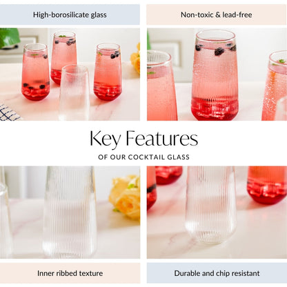 Ribbed Tall Glass Set Of 4 500ml