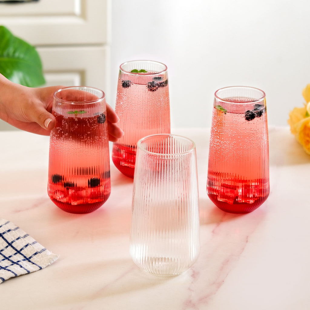 Ribbed Tall Glass Set Of 4 500ml