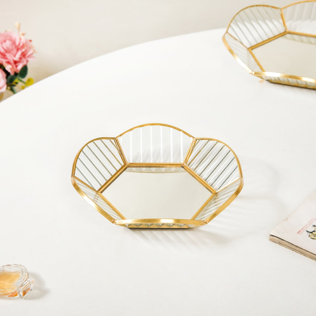 Nested Floral Mirror Vanity Makeup Trays Set Of 2