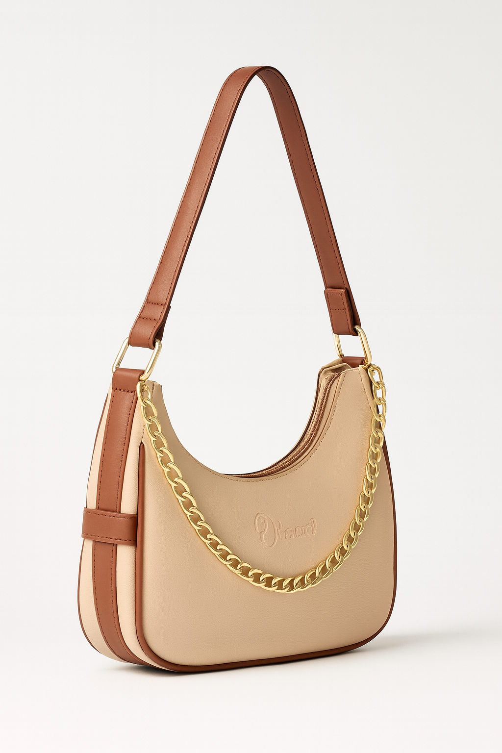 Elegant Beige Half-Moon Shoulder Bag for Women