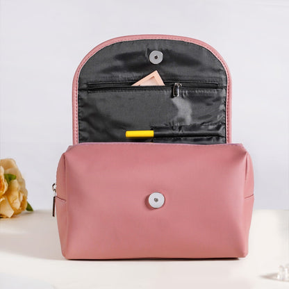 Roll Top Flap Travel Makeup Pouch Pink