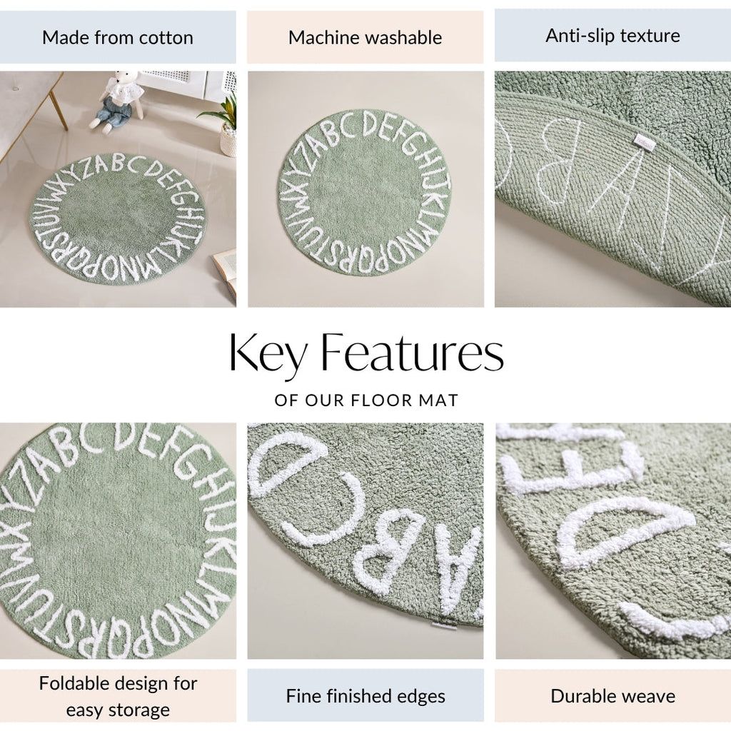 Alphabets Round Cotton Anti Slip Kids Floor Mat 74x72cm