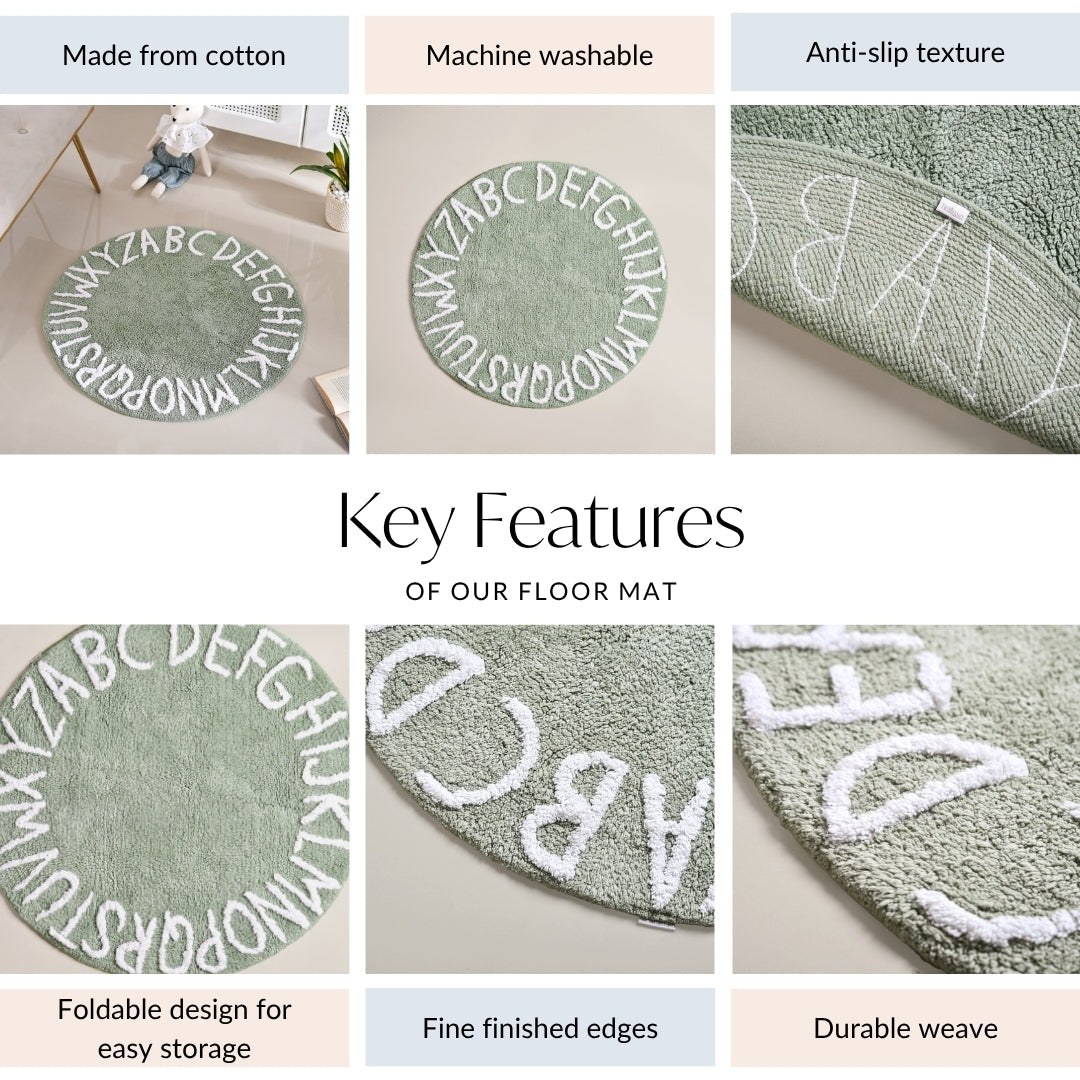 Alphabets Round Cotton Anti Slip Kids Floor Mat 74x72cm