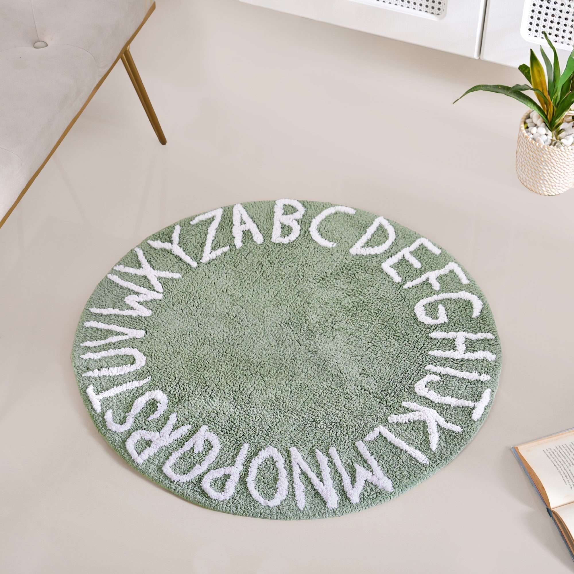 Alphabets Round Cotton Anti Slip Kids Floor Mat 74x72cm