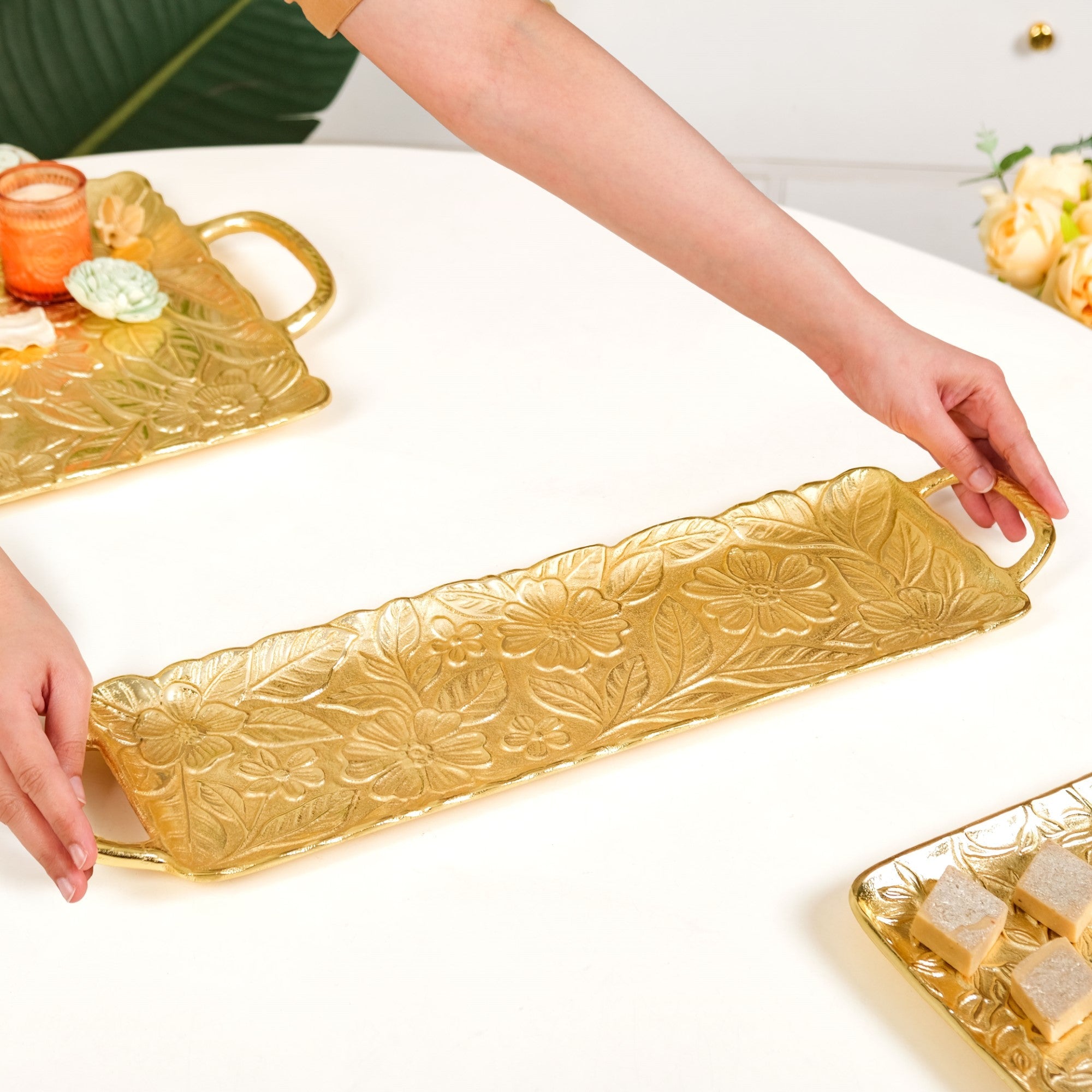 Decorative Royalcore Long Gold Tray