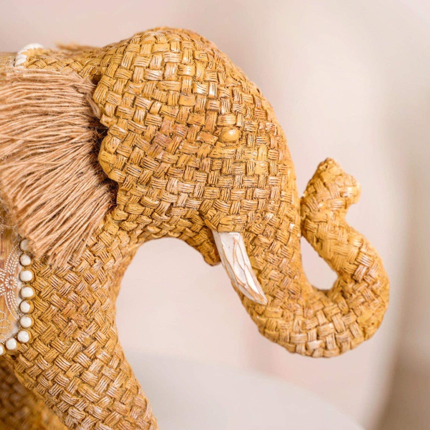 Rustic Elephant Decor Showpiece Beige