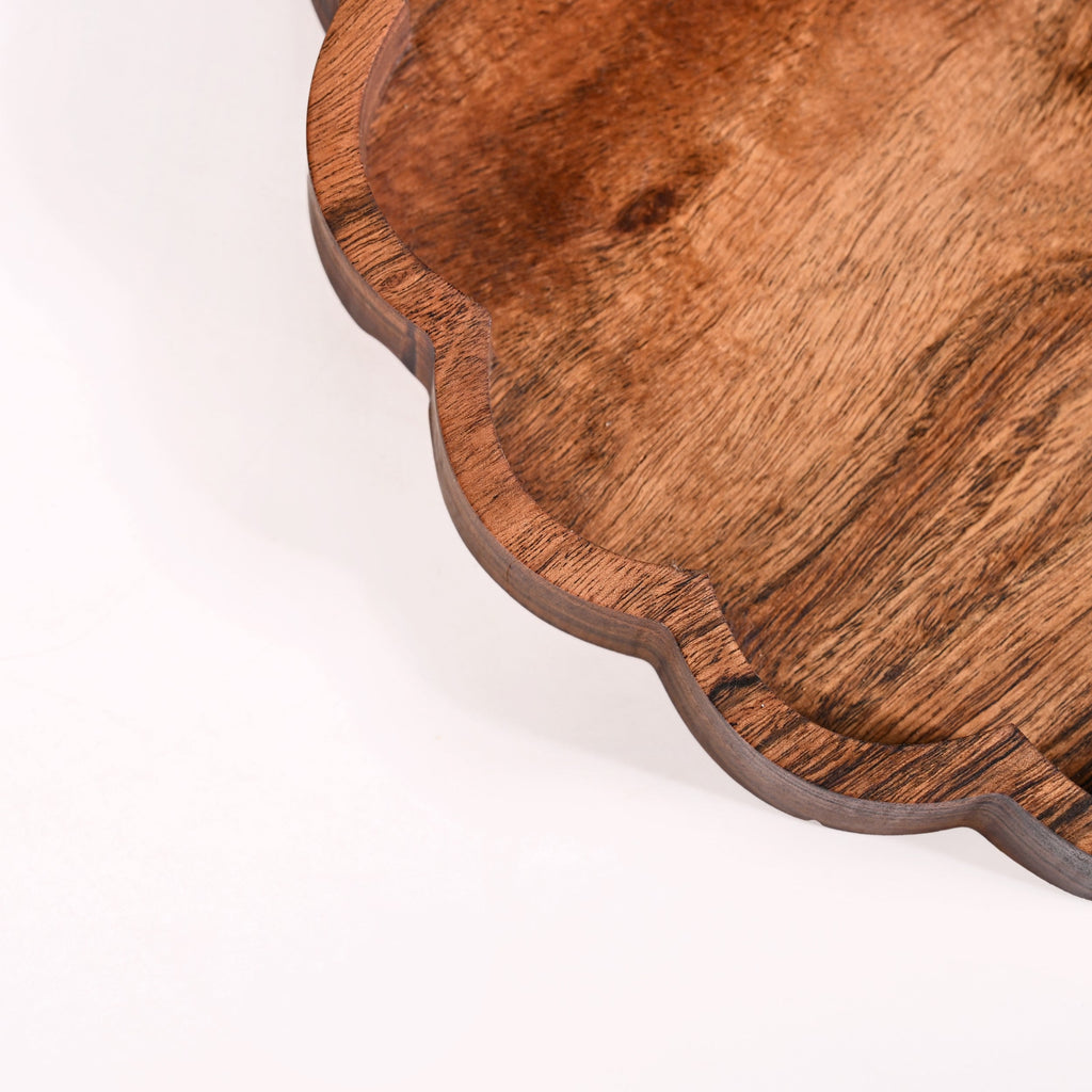 Rustic Scalloped Acacia Serving Platter 30cm