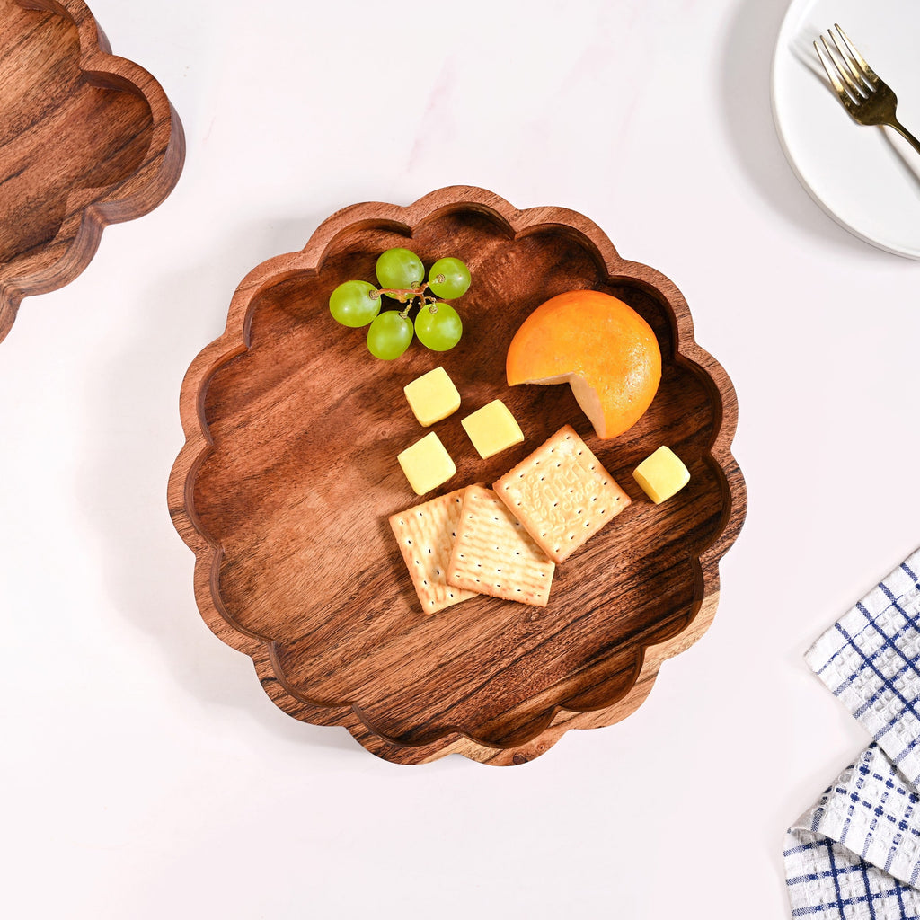 Rustic Scalloped Acacia Serving Platter 30cm