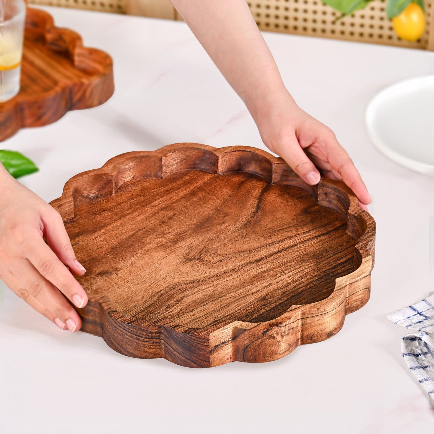 Rustic Scalloped Acacia Serving Platter 30cm