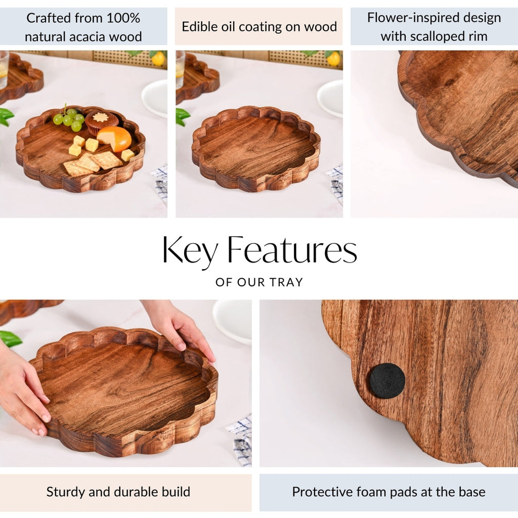 Rustic Scalloped Acacia Serving Platter 30cm