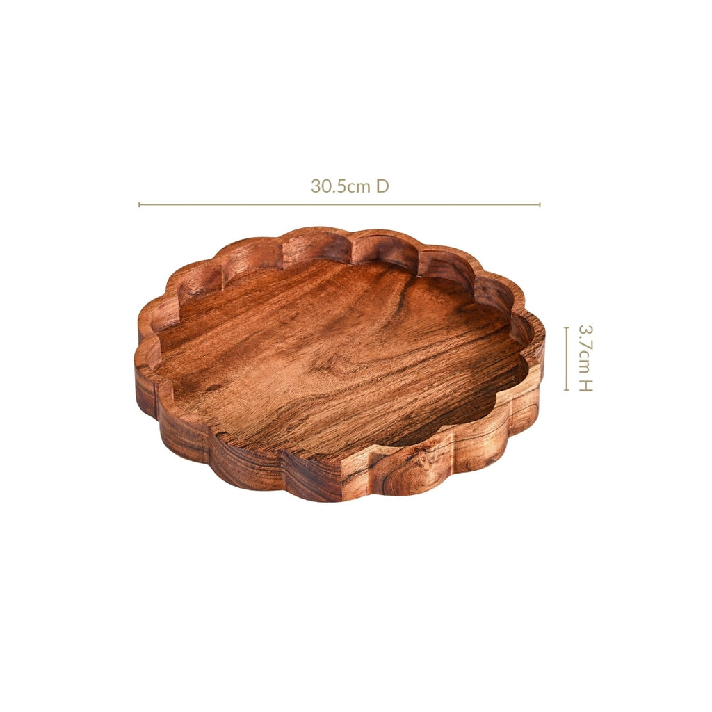 Rustic Scalloped Acacia Serving Platter 30cm