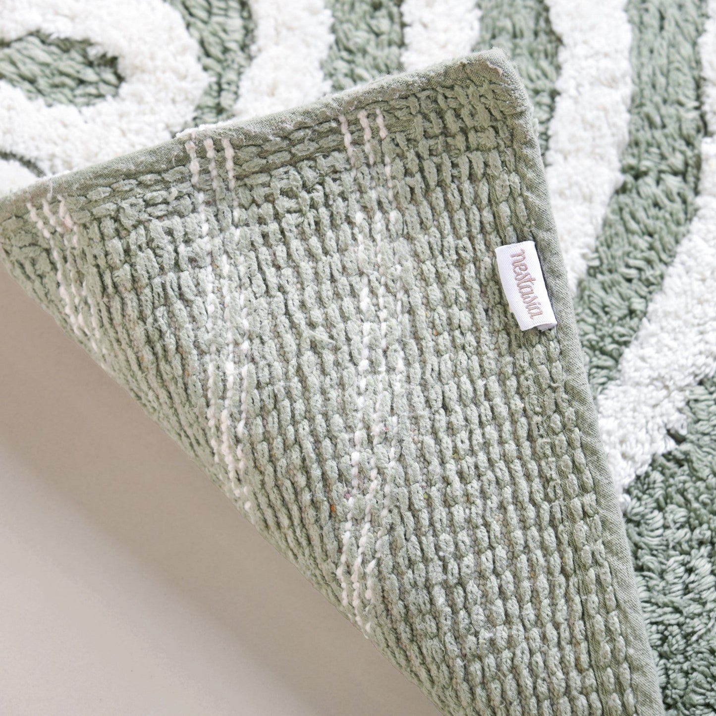 Sage Green Tufted Cotton Anti Slip Floor Mat 82x52cm