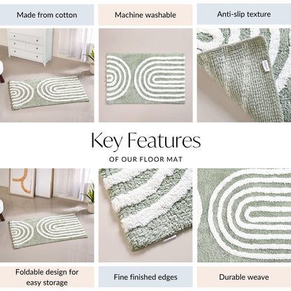 Sage Green Tufted Cotton Anti Slip Floor Mat 82x52cm