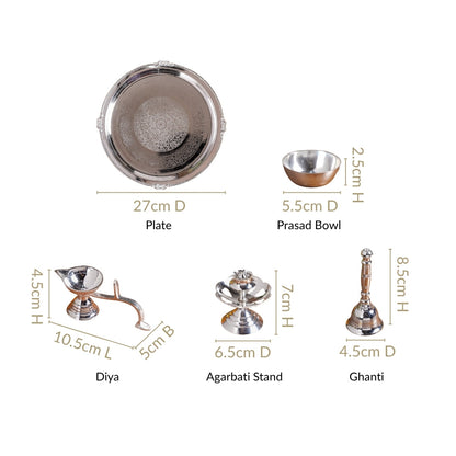 Sankalp Pooja Thali Set Of 5 With Diya And Ghanti