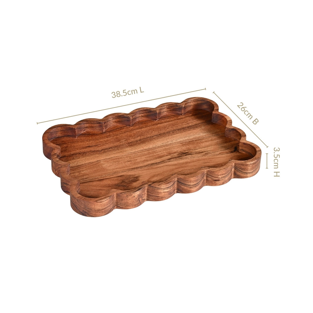 Scallop Acacia Wood Rectangle Serving Platter 38x26cm