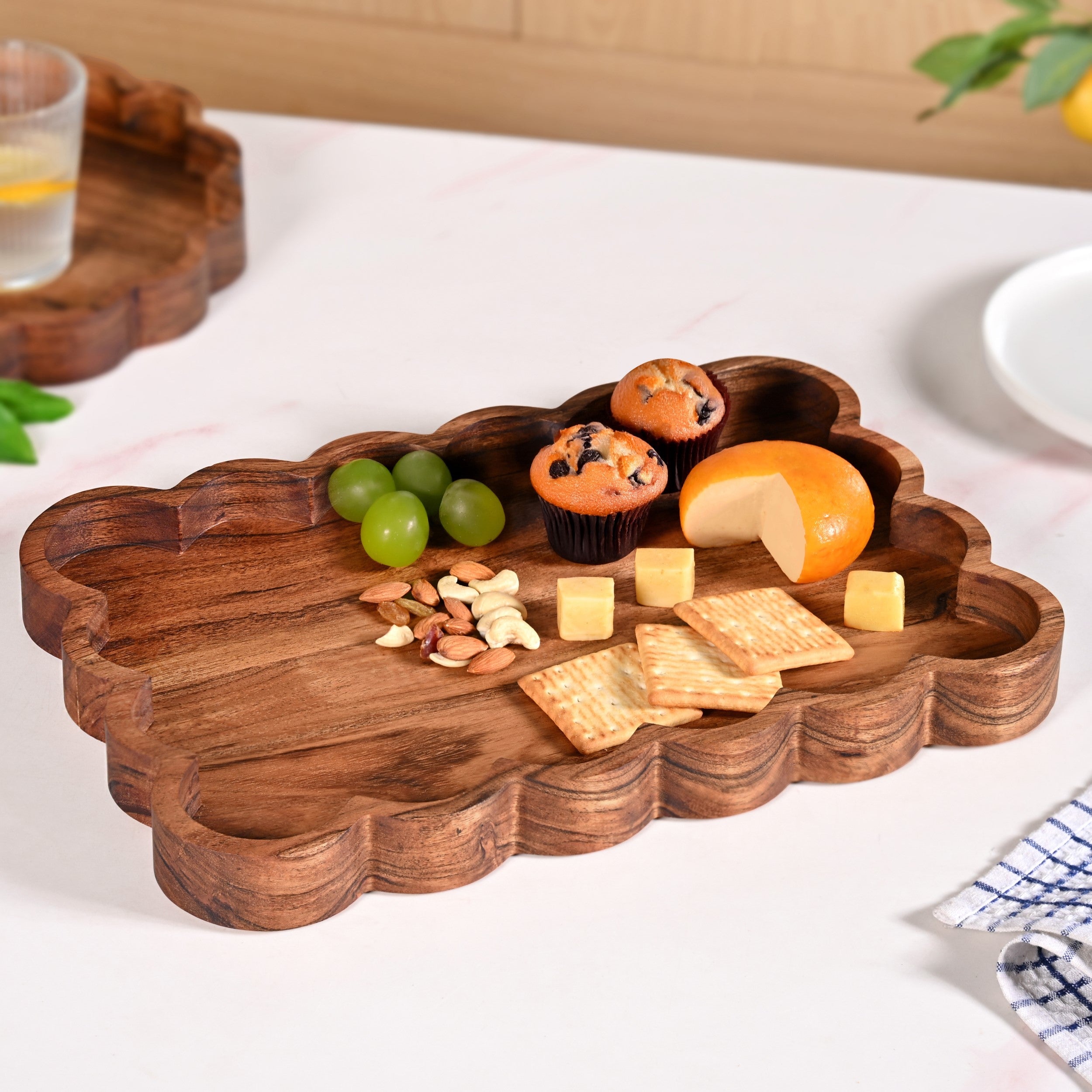 Scallop Acacia Wood Rectangle Serving Platter 38x26cm
