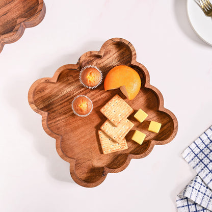 Scallop Acacia Wood Square Serving Platter 26x26cm