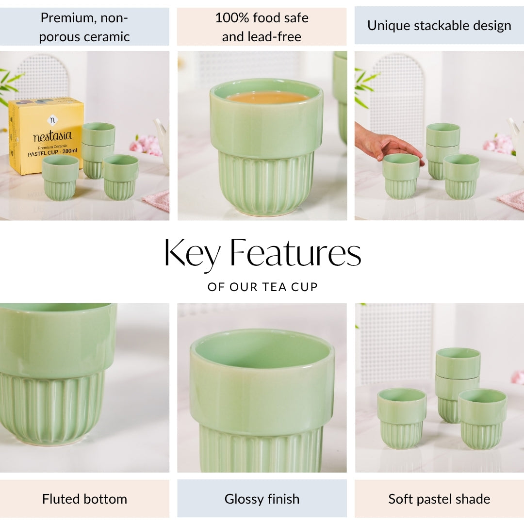 Serene Sage Stackable Ceramic Cup Set Of 4 280ml