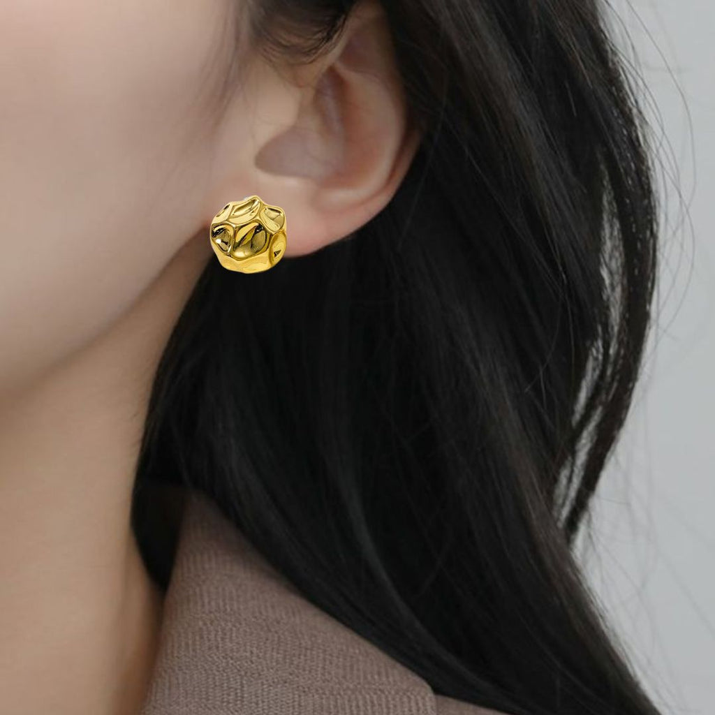 Gold Meteor Dented Stud Earrings